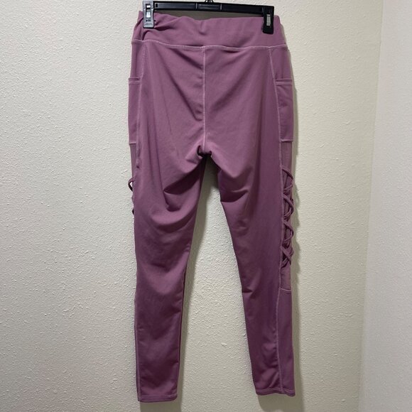 Womens Lavender High-Waisted Leggings With Side Crisscross Detail & Pockets L/XL - Picture 7 of 12